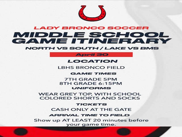 Girls MS Soccer Game Itinerary 4/30