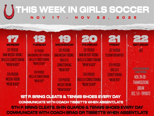 Girls Soccer Weekly Schedule 11/17-22