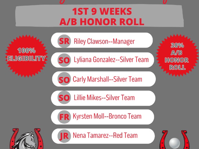 Lady Bronco Golf 1st 9 Weeks A/B Honor Roll