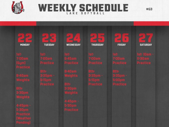 Softball Weekly Schedule 1/22-1/27
