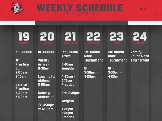Softball Weekly Schedule 2/19-2/24