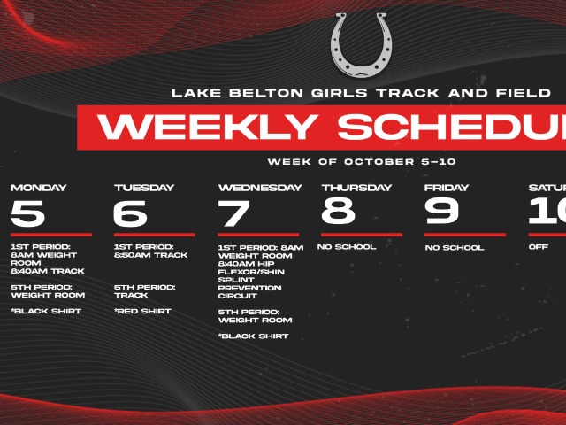Girl's Track Weekly Schedule October 5-10