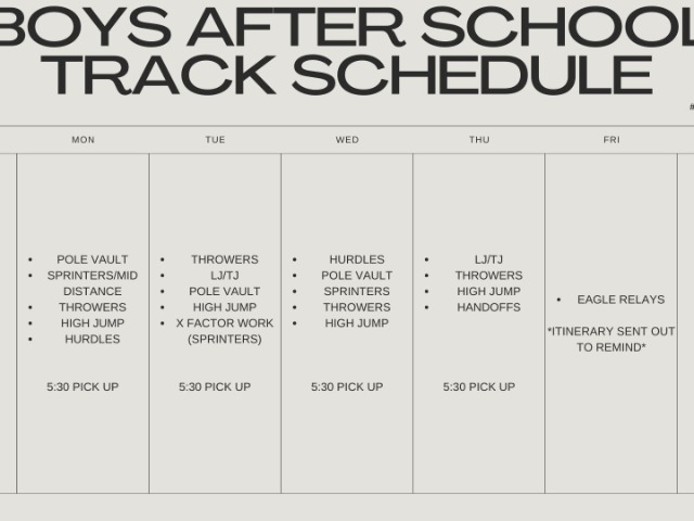 March 4 - March 7 After School Track Schedule