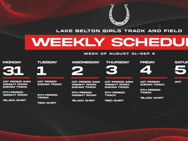 Girl's Track Weekly Schedule August 31-September 5