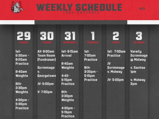 Softball Weekly Schedule 1/29-2/3