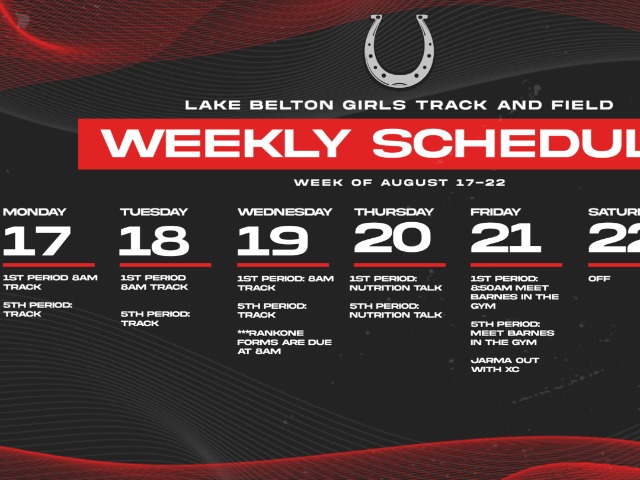 Girl's Track Weekly Schedule August 17-22
