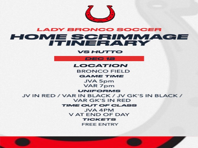 12/12 Girls Soccer Home Scrimmage Itinerary