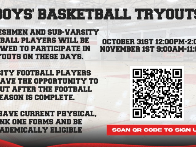Boys Basketball Tryouts Oct 31 & Nov 1