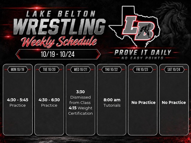 Wrestling Weekly Schedule 10/19 to 10/24