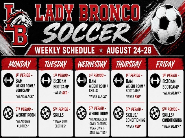 Girls Soccer Weekly Schedule 12/24-28