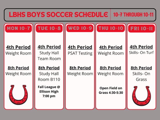 Boys Soccer Weekly Schedule