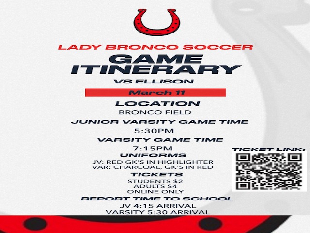 Girls Soccer Home Game Itinerary 3/11