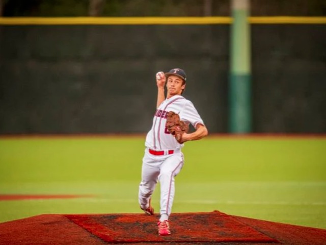Image for Lucas Grundy pitches Red Raiders by Rockwall