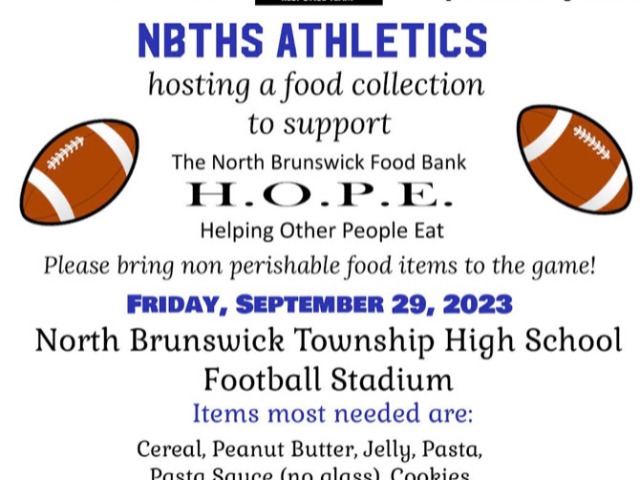 Support the Food Drive at the Homecoming Football Game- Sept. 29th