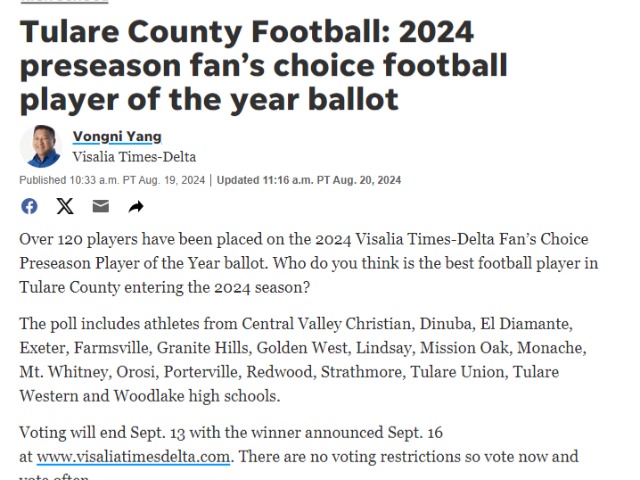 Image for Tulare County Football Player of the year ballot