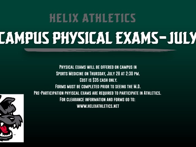 On Campus Physicals-Thursday, July 28-2:30 pm