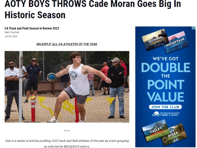 AOTY BOYS THROWS Cade Moran Goes Big In Historic Season