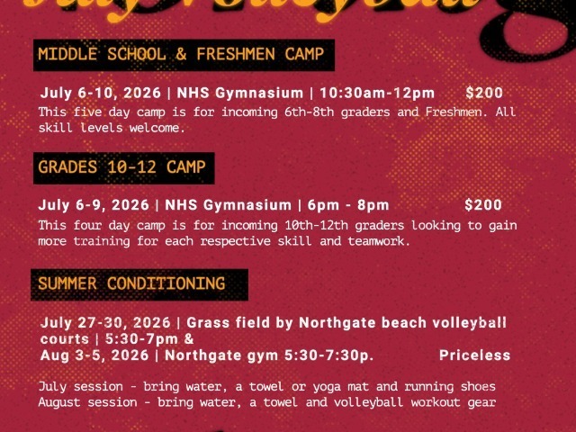 July 2026 Girls Volleyball camps & conditioning dates