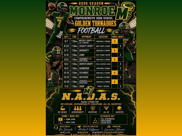 2026 Monroe Golden Tornadoes Football Schedule