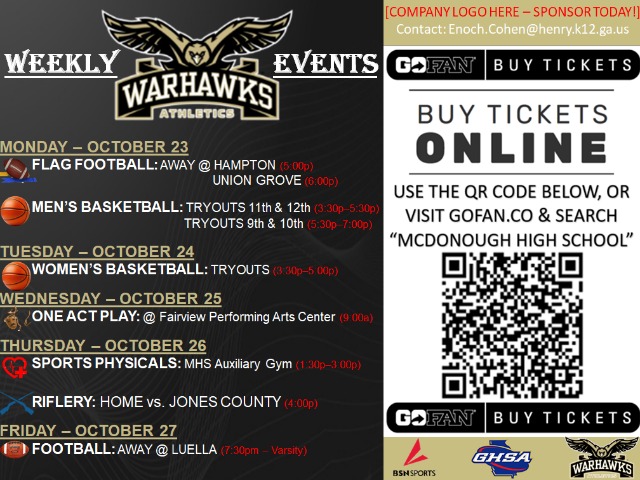 Weekly Athletic Events: October 23rd-29th