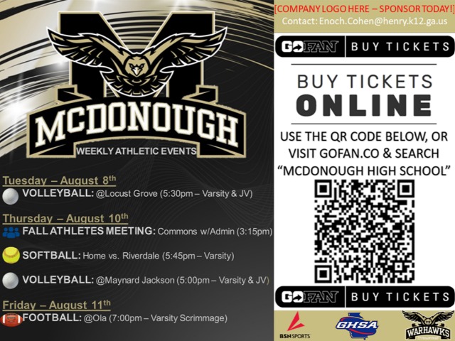 Weekly Athletic Events: August 7th-13th