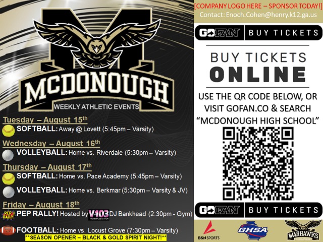 Weekly Athletic Events: August 14th-20th