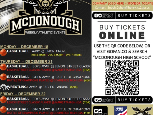 Weekly Athletic Events: December 18th-24th