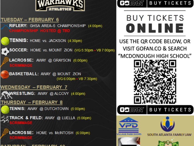 Weekly Athletic Events: February 5th-11th