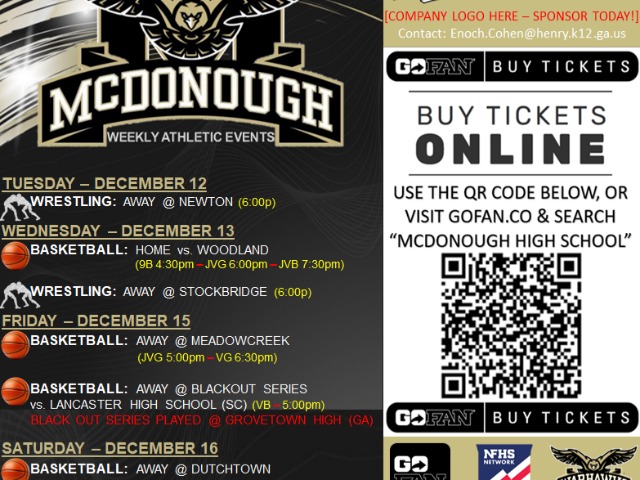 Weekly Athletic Events: December 11th-17th