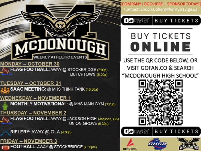 Weekly Athletic Events: October 30-November 5