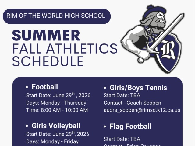 Summer Fall Athletics Schedule 2026