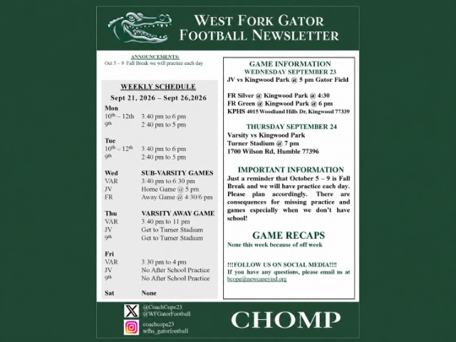 West Fork Gator Football News Letter - Kingwood Park