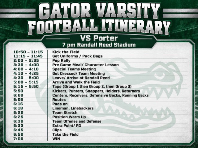 West Fork Football Itinerary Varsity - Porter