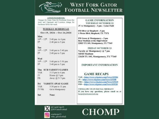 West Fork Gator Football News Letter - Montgomery