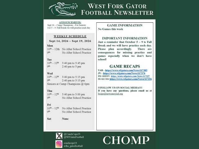 West Fork Gator Football News Letter - Bye Week
