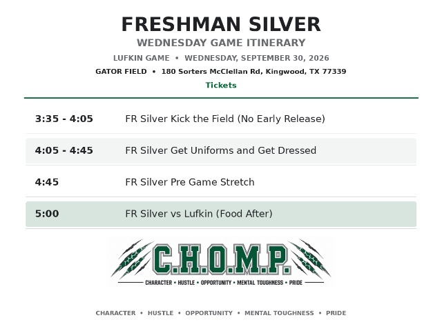 West Fork Football Freshman Itinerary vs Lufkin