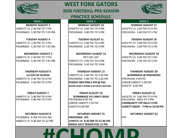 Gator Football Pre-Season Practice Schedule
