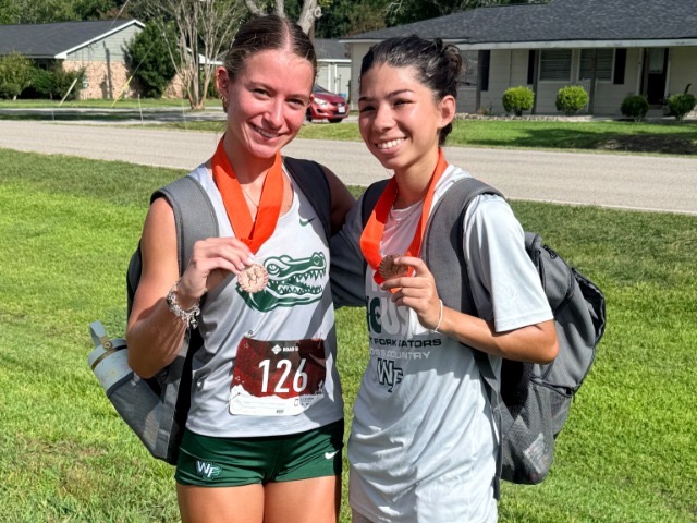 West Fork Girls XC Pair Medals at the La Porte Bulldog Relays