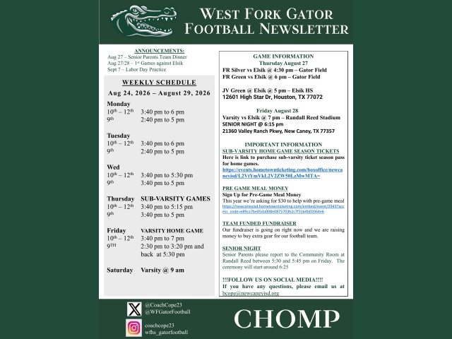 West Fork Gator Football News Letter - Elsik
