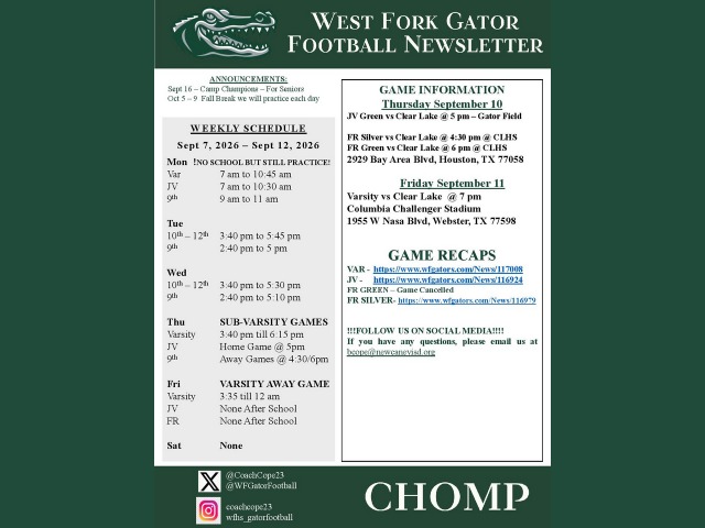 West Fork Gator Football News Letter - Clear Lake