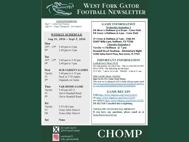 West Fork Gator Football News Letter - Huffman