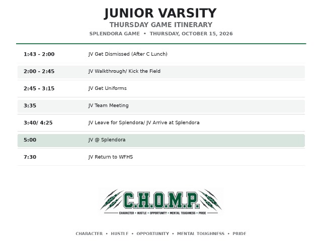 West Fork Football Itinerary Junior Varsity - Splendora