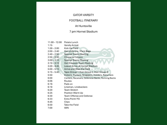 West Fork Football Itinerary Varsity - Huntsville