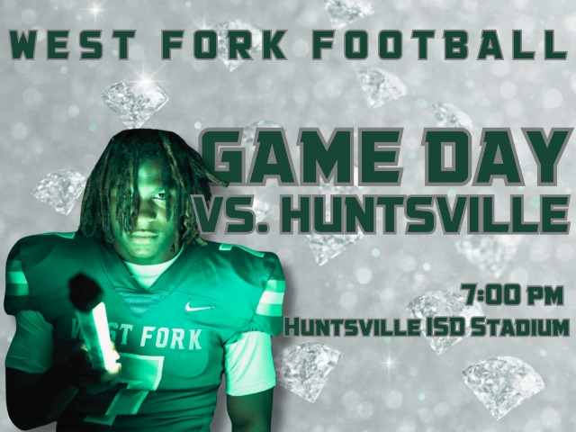 Varsity game day graphic for football game against Huntsville HS. 