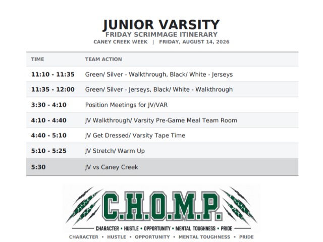 West Fork Football Itinerary Junior Varsity - Caney Creek