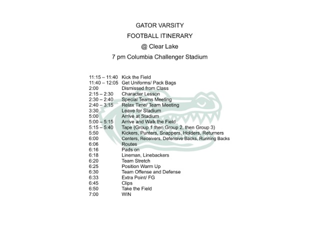 West Fork Football Itinerary Varsity - Clear Lake
