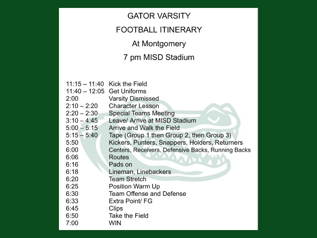 West Fork Football Itinerary Varsity - Montgomery