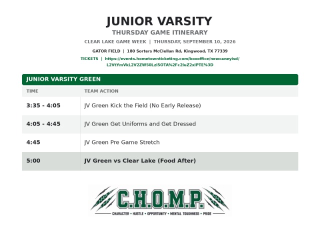 West Fork Football Itinerary Junior Varsity - Clear Lake