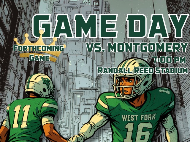 Varsity game day graphic for football game against Montgomery HS. 