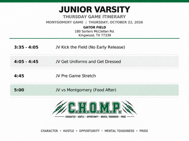 West Fork Football Itinerary Junior Varsity - Montgomery